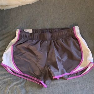 Gray and Purple running shorts